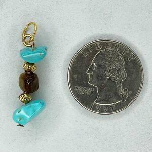 Gold Tone Faux Turquoise Beaded Upcycled Pendant
